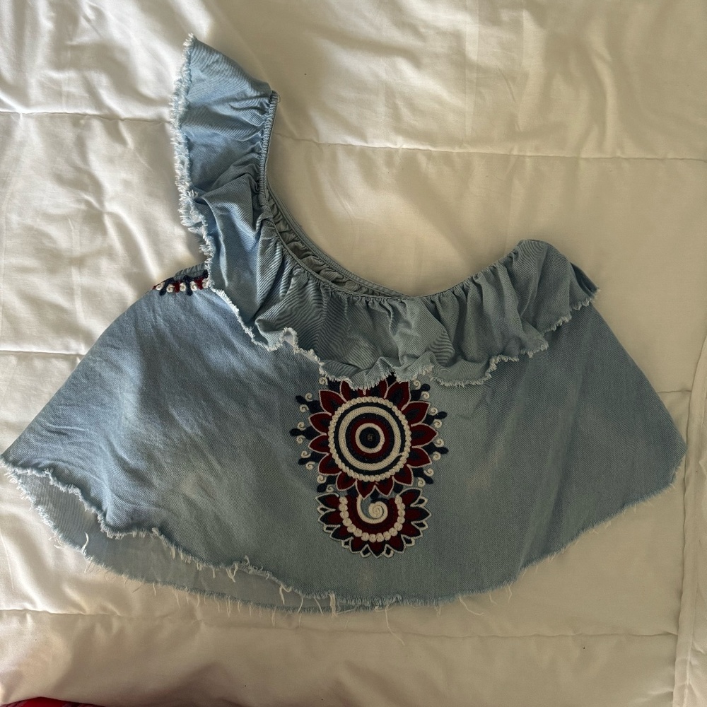 ZARA asymmetric denim wash top
